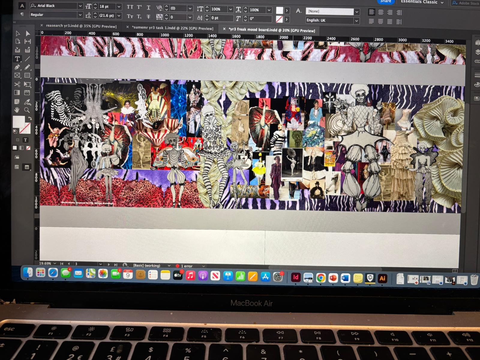 Full InDesign layout showing research development process