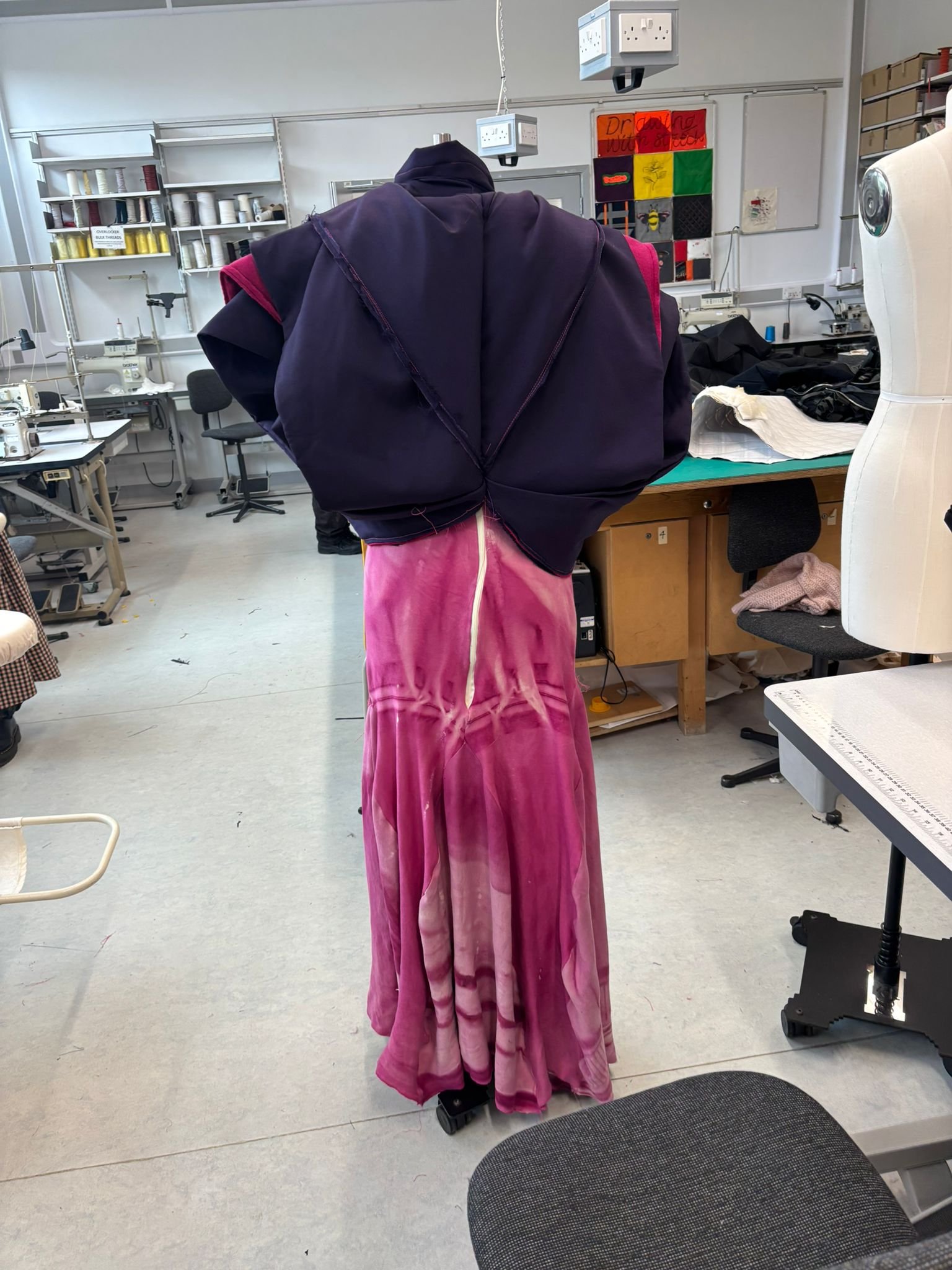 Pink ruffled dress - back view showing construction