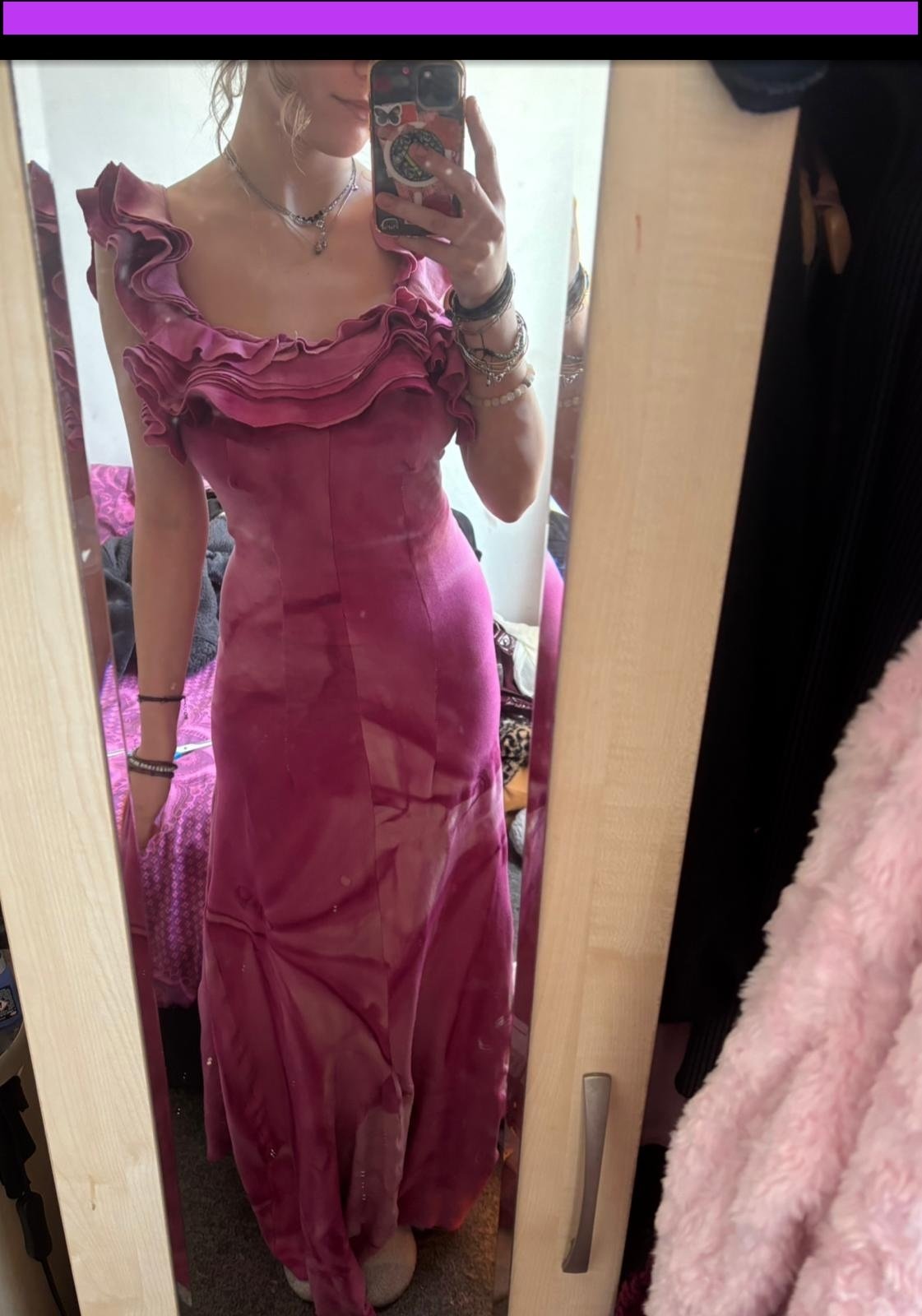 Pink ruffled dress with natural dyeing