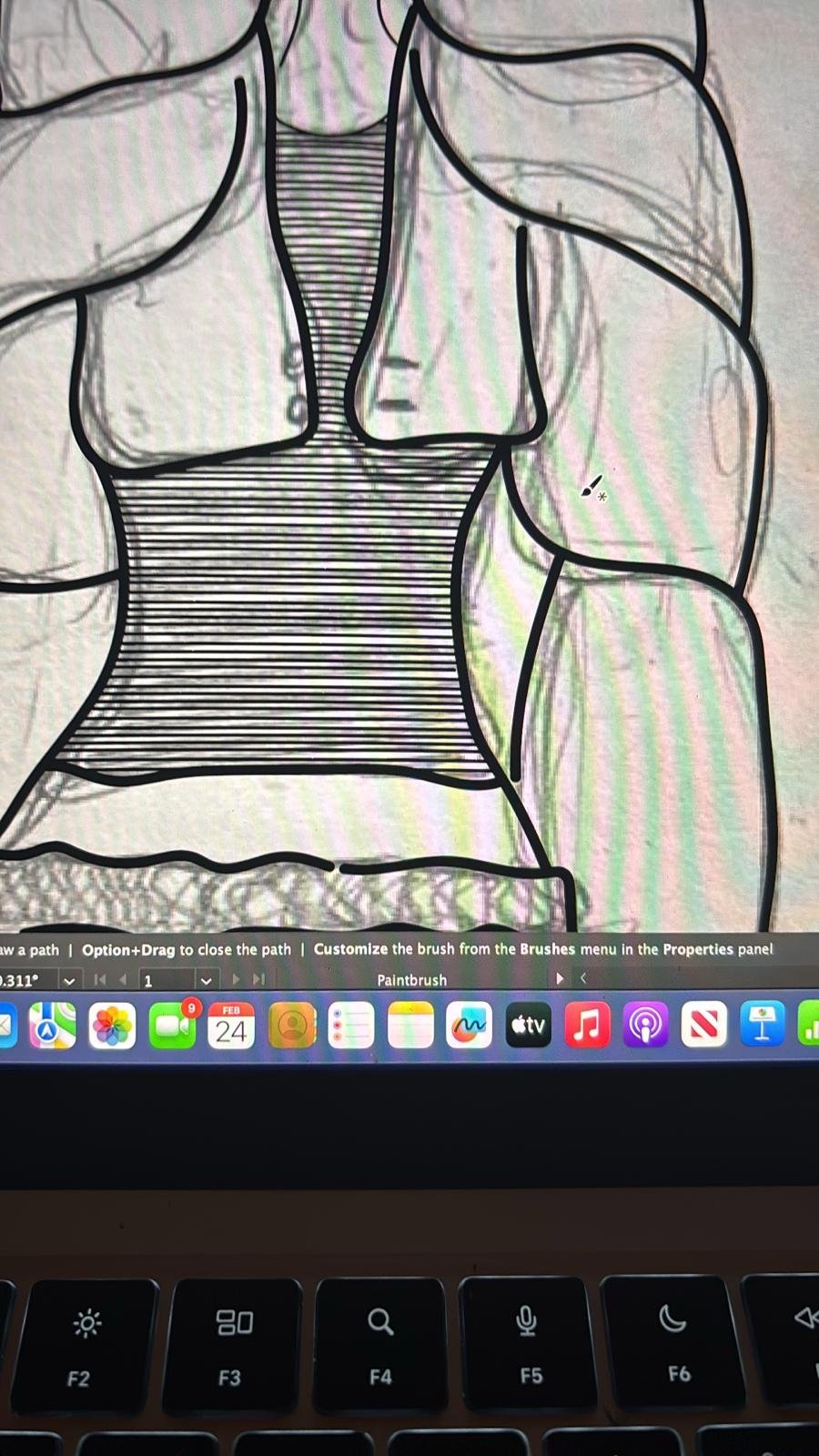 Digital fashion sketching on laptop - bodysuit design