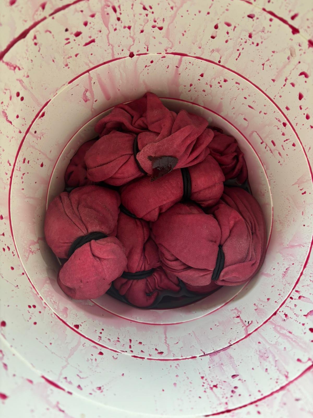 Natural dyeing process using beetroot - fabric in dye bath