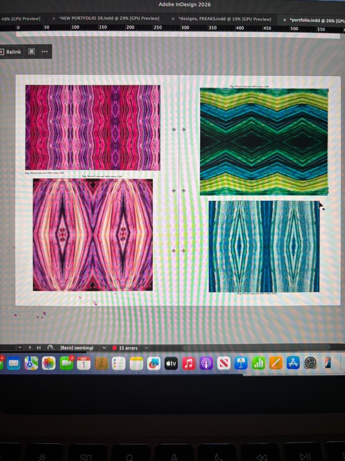 Chevron pattern development in pink and teal colorways